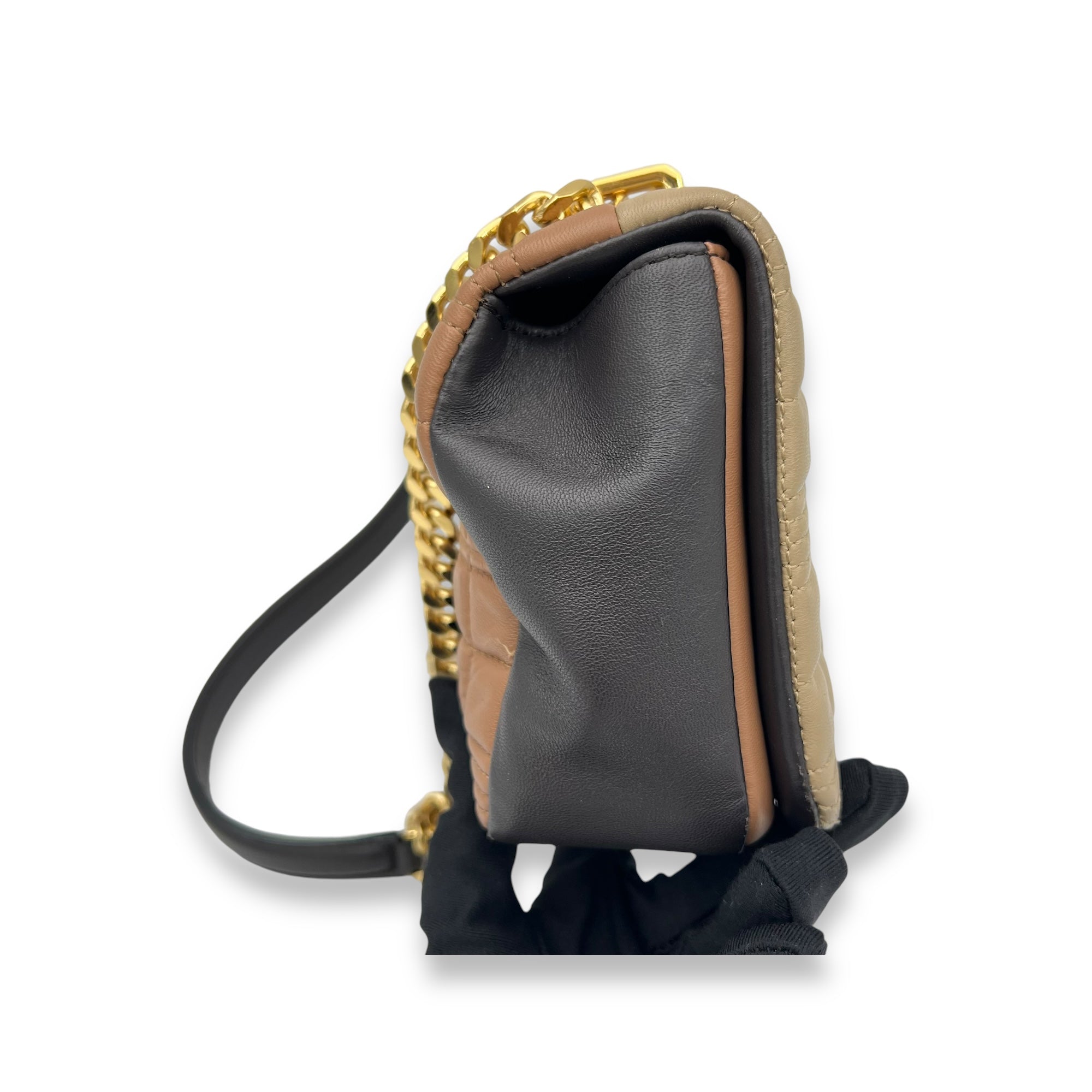 Lola Small Brown Shoulder Bag in Lambskin, Gold hardware