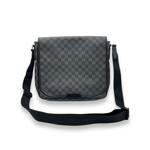 District MM Damier Graphite Messenger in Coated Canvas, Silver hardware