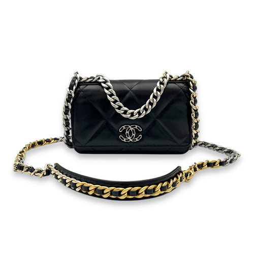 C19 Wallet On Chain Black in Lambskin, Silver hardware