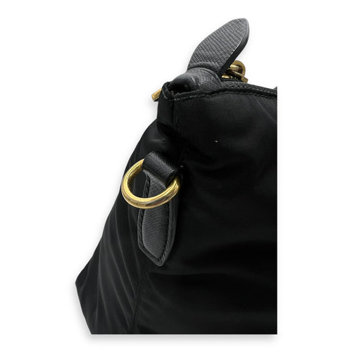 Logo Top Handle Bag Black in Nylon, Gold hardware