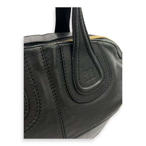 Nightingale Black Top Handle Bag in Lambskin, Gold hardware