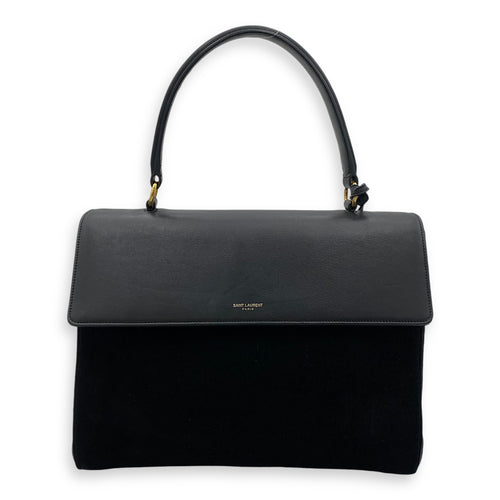 Moujik Top Handle Bag Black in Suede Leather, Gold hardware