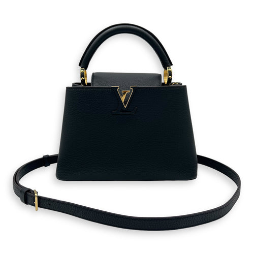 Capucines Top Handle Bag BB Black in Calfskin, Gold hardware