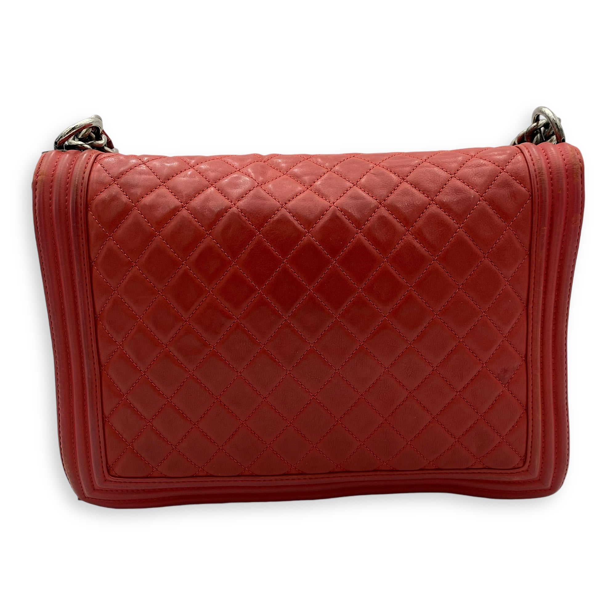 Boy Shoulder Bag Red in Lambskin, Ruthenium hardware