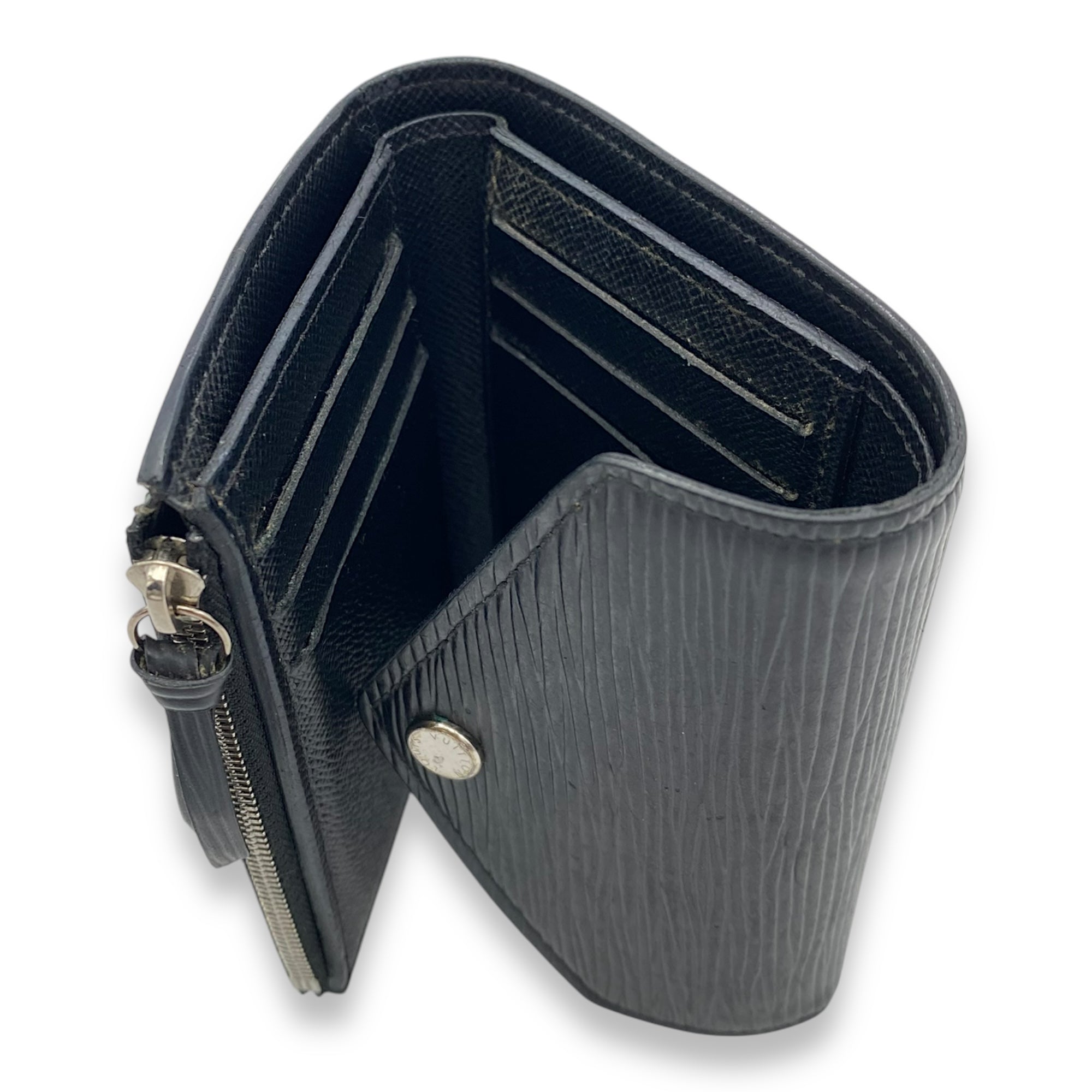 Victorine Black Wallet in Epi Leather, Silver hardware