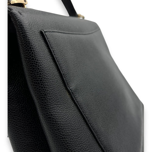 Vintage Kelly Black Top Handle Bag in Caviar Leather, Gold hardware