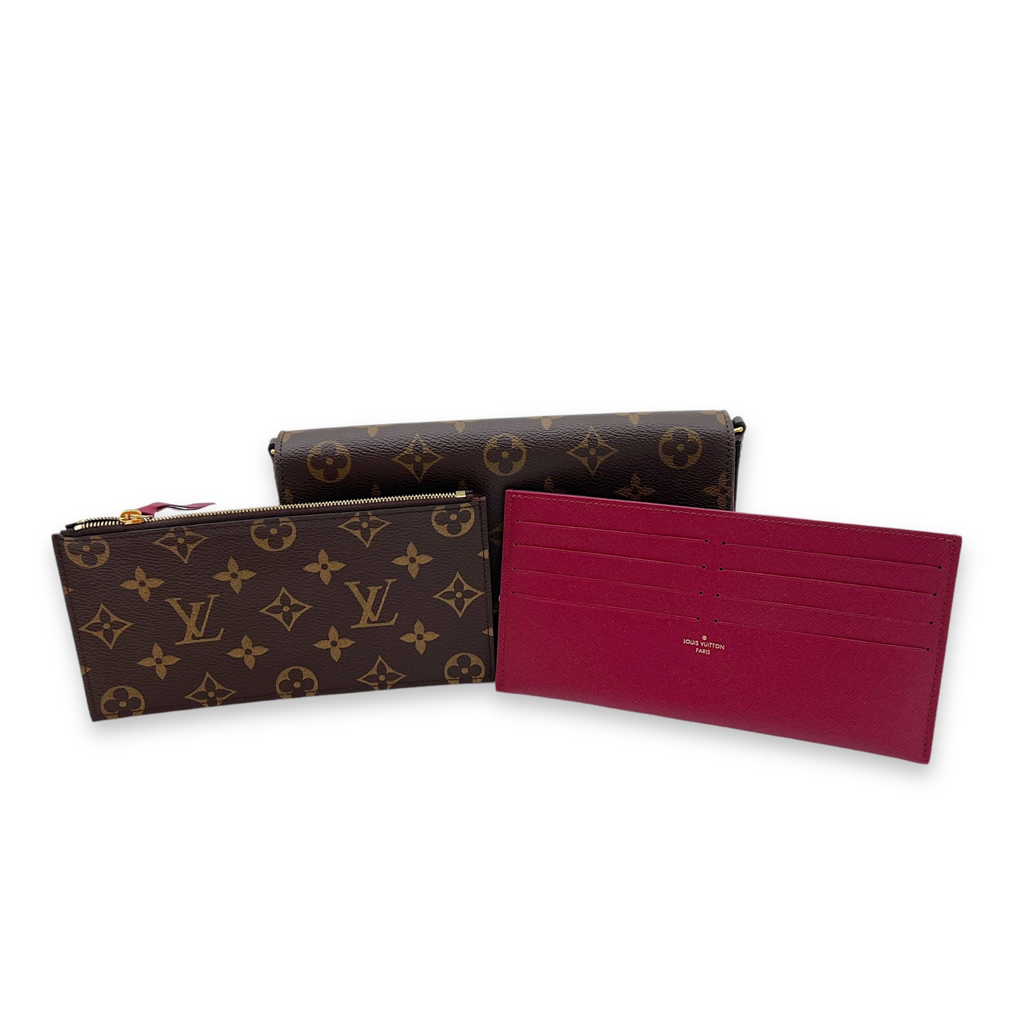 Felicie Wallet On Chain Brown in Monogram Coated Canvas, Gold hardware