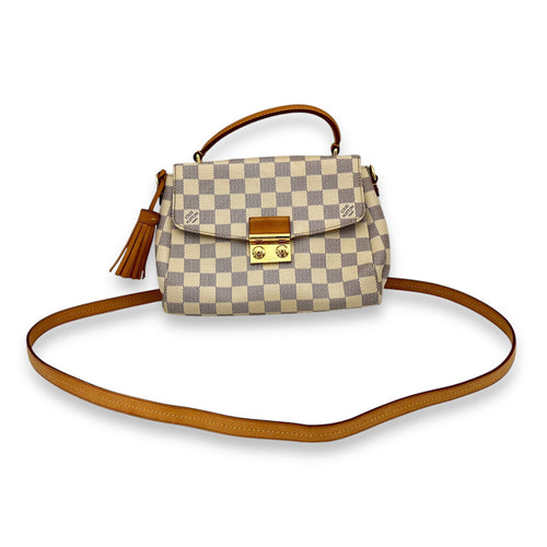 Croisette Top Handle Bag Damier Azur in Coated Canvas, Gold hardware