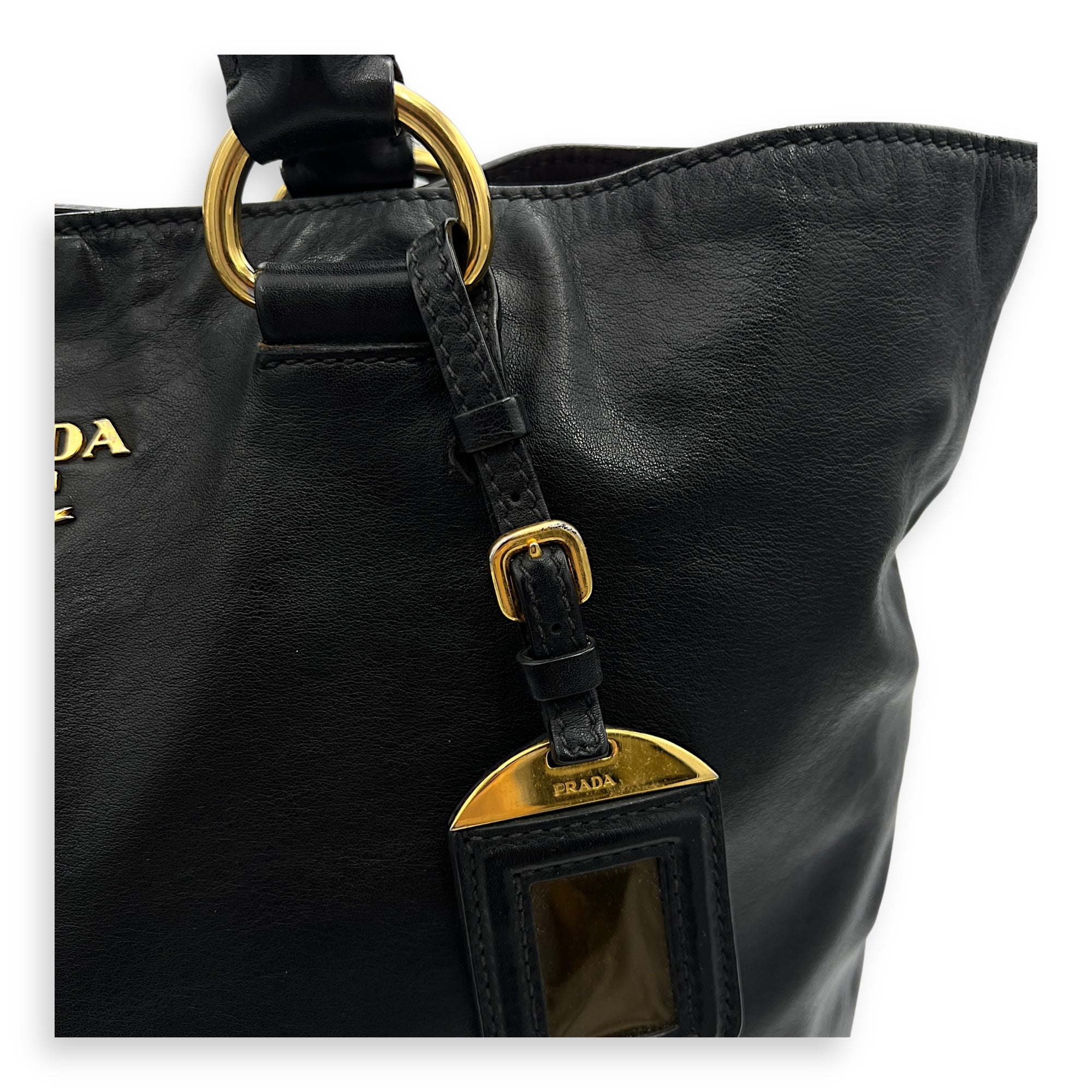 Logo Tote Bag Black in Calfskin, Gold hardware