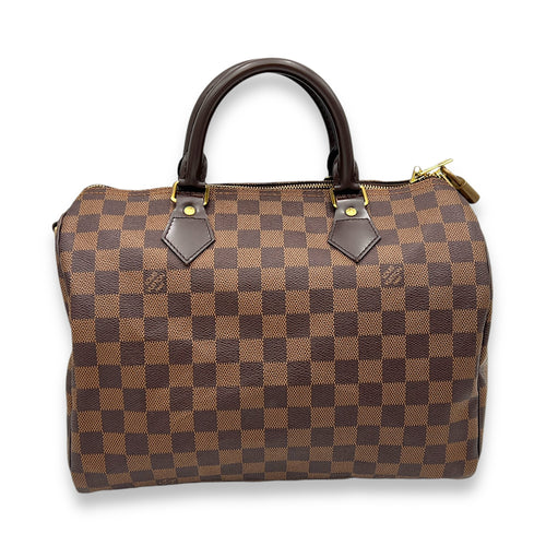 Speedy 30 Damier Ebene Top Handle Bag in Coated Canvas, Gold hardware