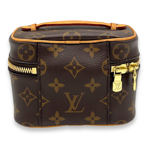 Nice Vanity Bag Nano Brown in Monogram Coated Canvas, Gold hardware