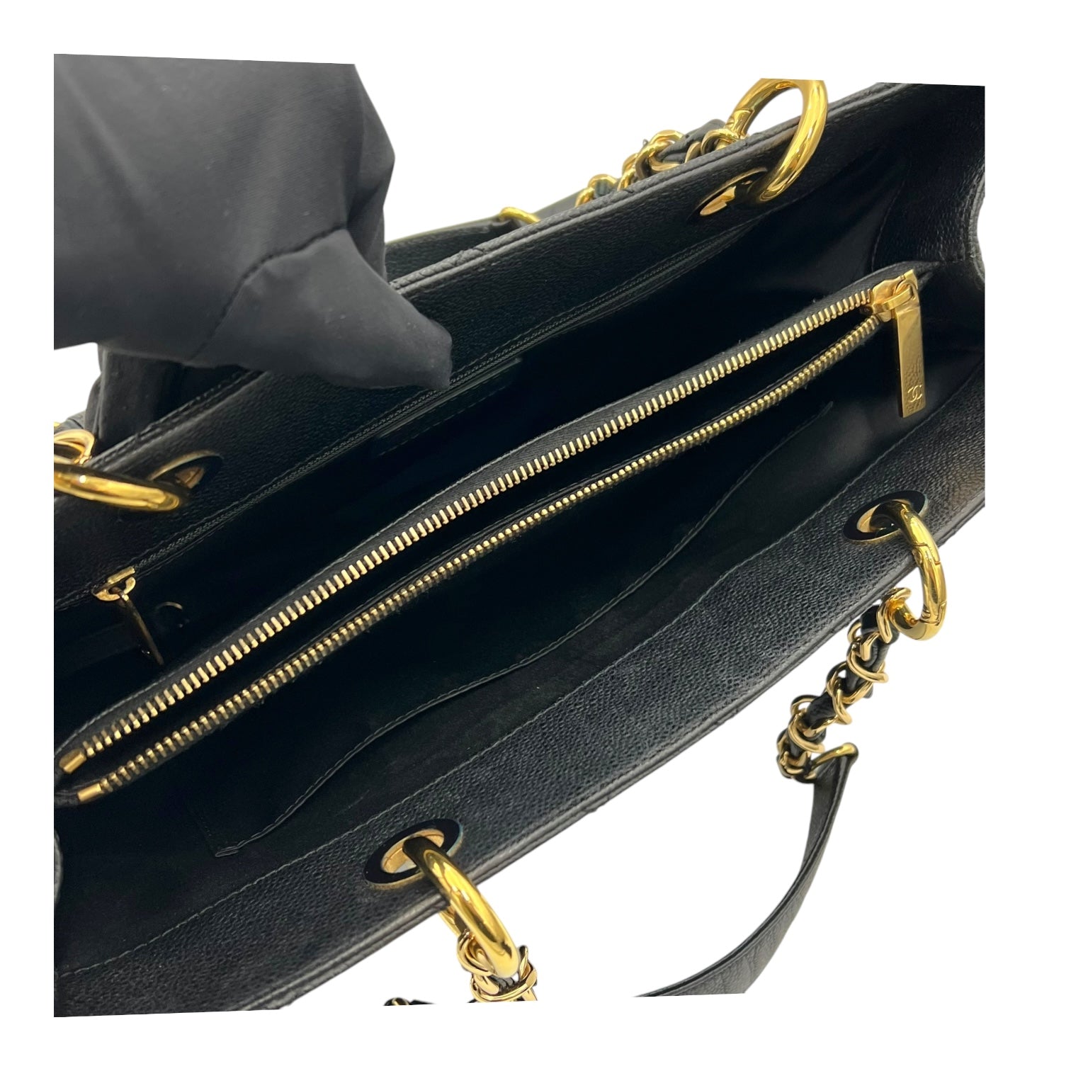 GST Tote Bag Black in Caviar Leather, Gold hardware