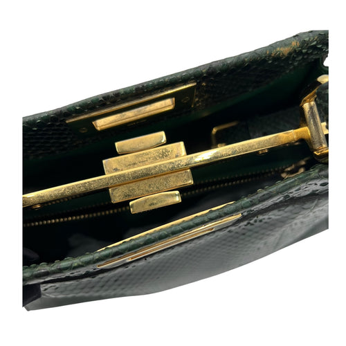 Peekaboo Top Handle Bag Green in Python Embossed Calfskin, Gold hardware