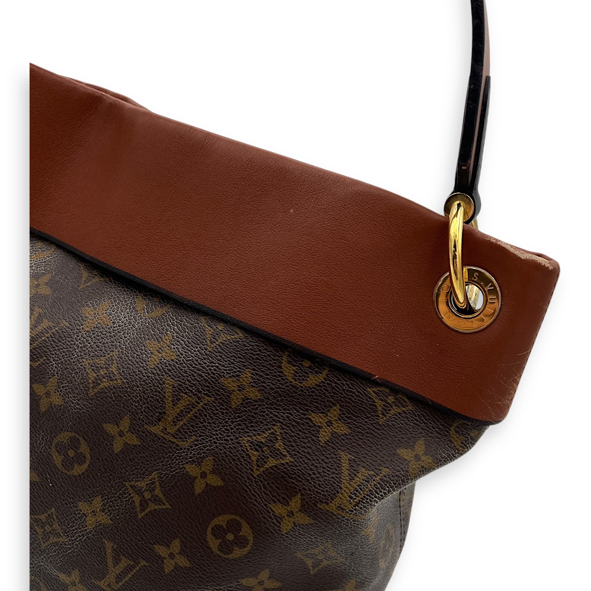 Tuileries Besace Brown Top Handle Bag in Monogram Coated Canvas, Gold hardware