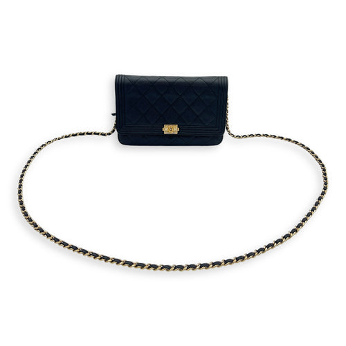 Boy Wallet On Chain Black in Caviar Leather, Gold hardware