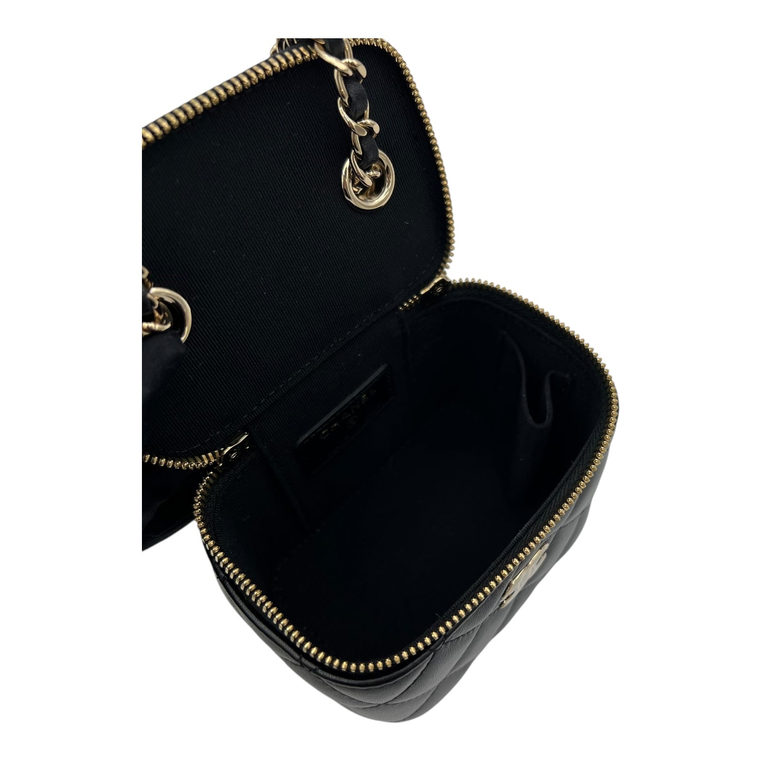 Camellia Vanity Mini Black Crossbody Bag in Lambskin, Gold hardware