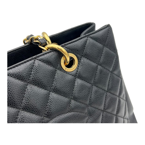 GST Tote Bag Black in Caviar Leather, Gold hardware