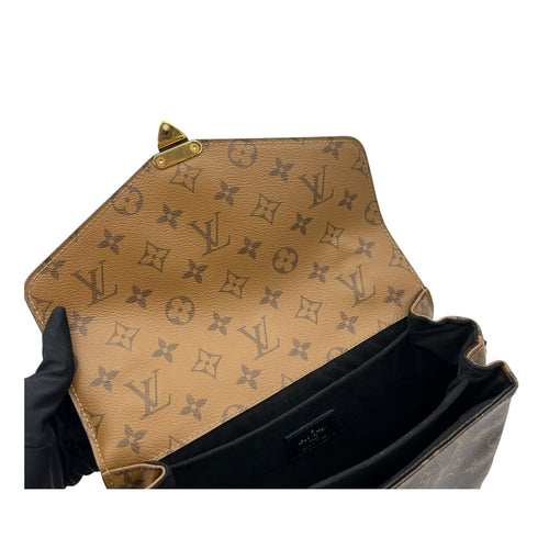 Pochette Metis Top Handle Bag Brown in Monogram Coated Canvas, Gold hardware