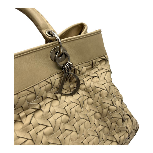 Avenue Cannage Weave Beige Top Handle Bag in Lambskin, Silver hardware