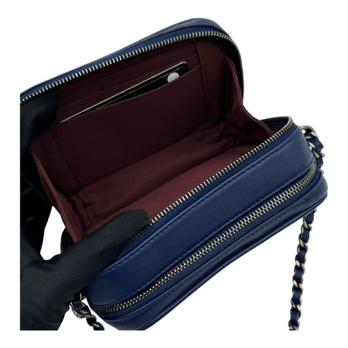 Coco Boy Camera Shoulder Bag Blue in Calfskin, Ruthenium hardware