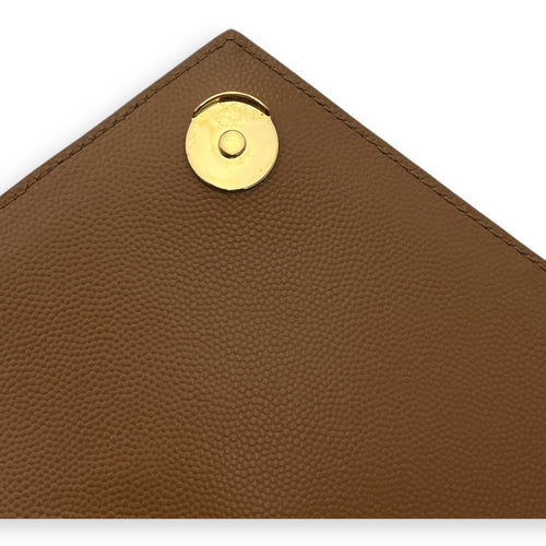 Envelope Medium Brown Shoulder Bag in Calfskin, Gold hardware