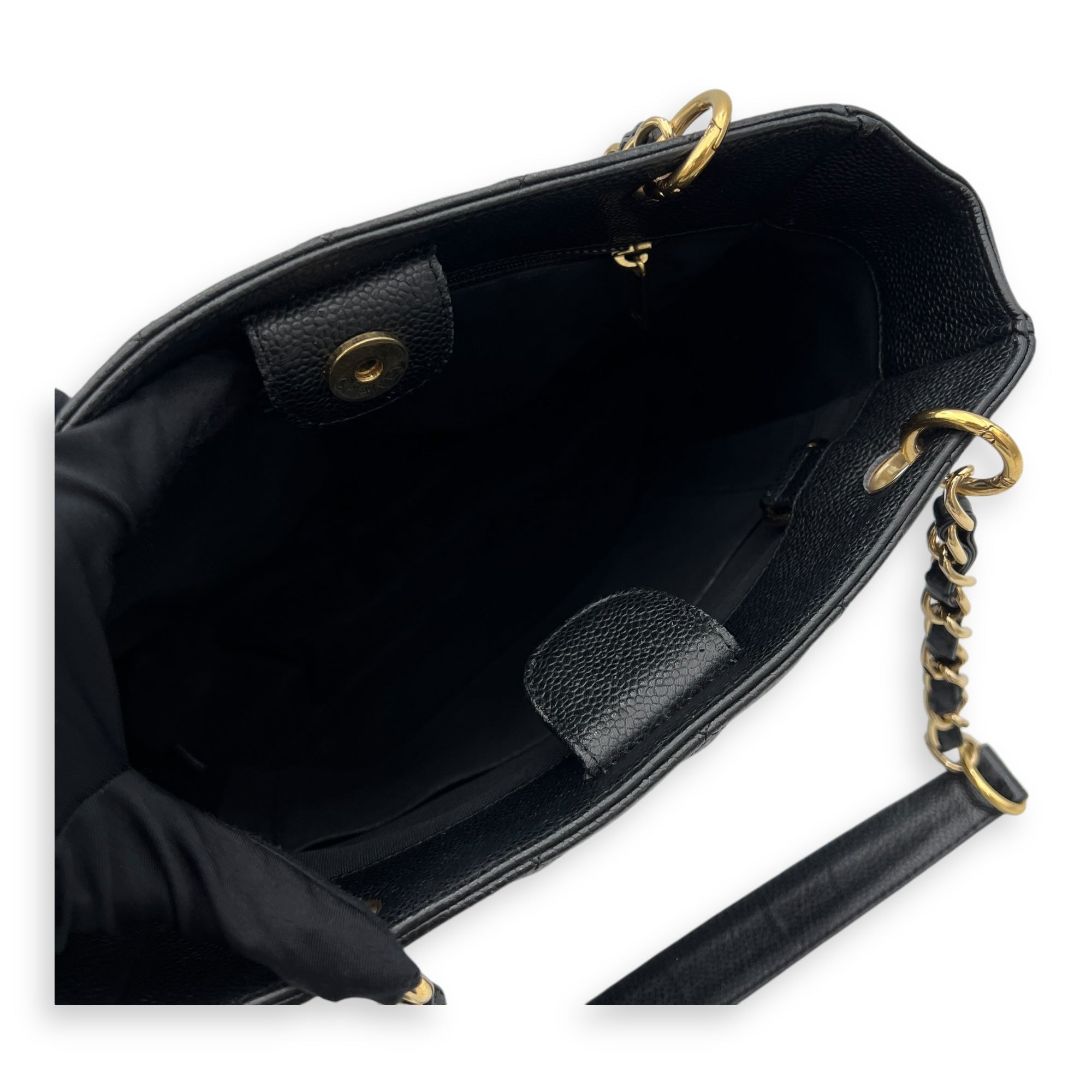 PST Tote Bag Black in Caviar Leather, Gold hardware