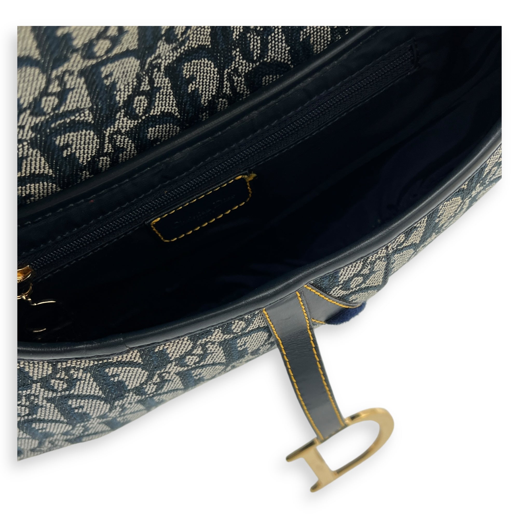 Saddle Shoulder Bag Blue in Jacquard, Gold hardware