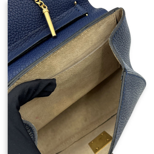 Drew Shoulder Bag Blue in Calfskin, Gold hardware