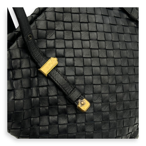 Intrecciato Tote Bag Black in Calfskin, Gold hardware