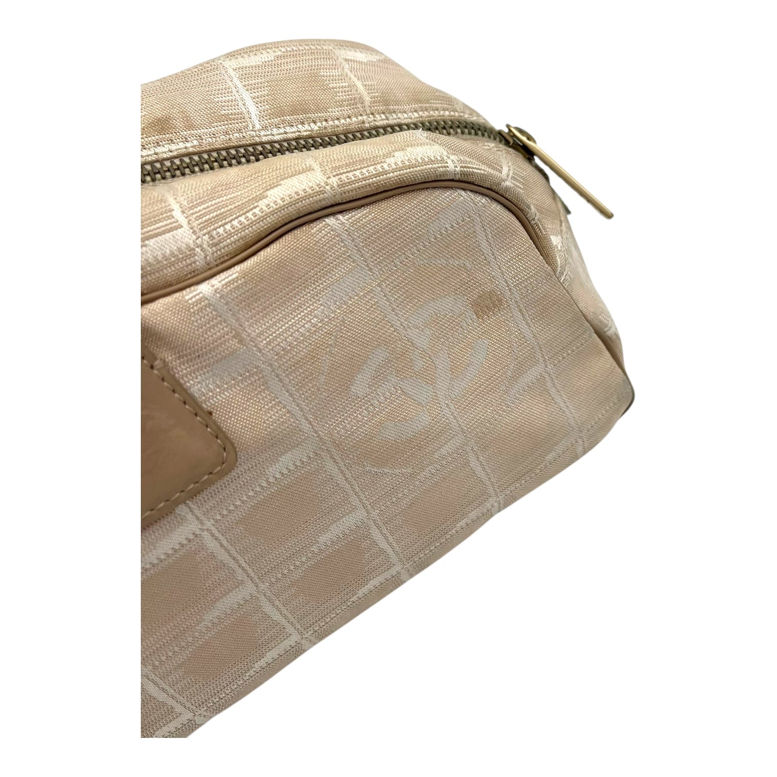 Travel Line Top Handle Bag Beige in Jacquard, Gold hardware