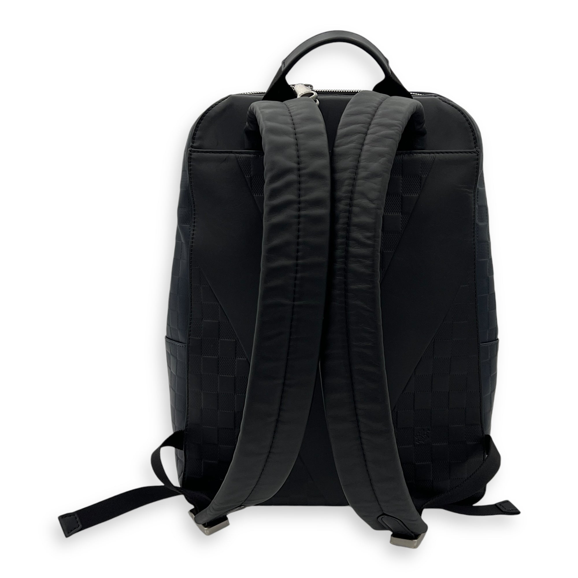 Infini Avenue Black Backpack in Embossed Leather, Silver hardware