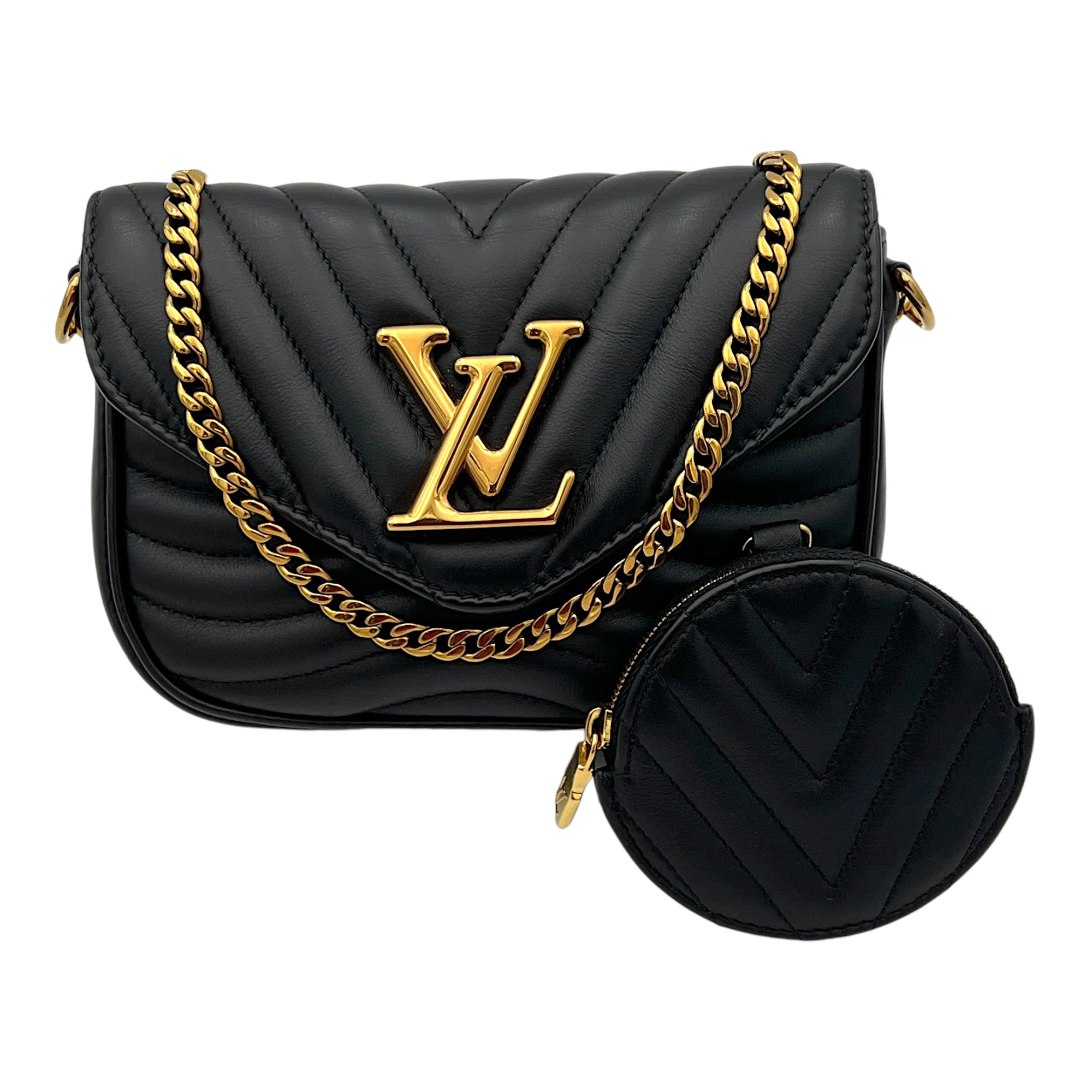 New Wave Multi Pochette Shoulder Bag Black in Calfskin, Gold hardware