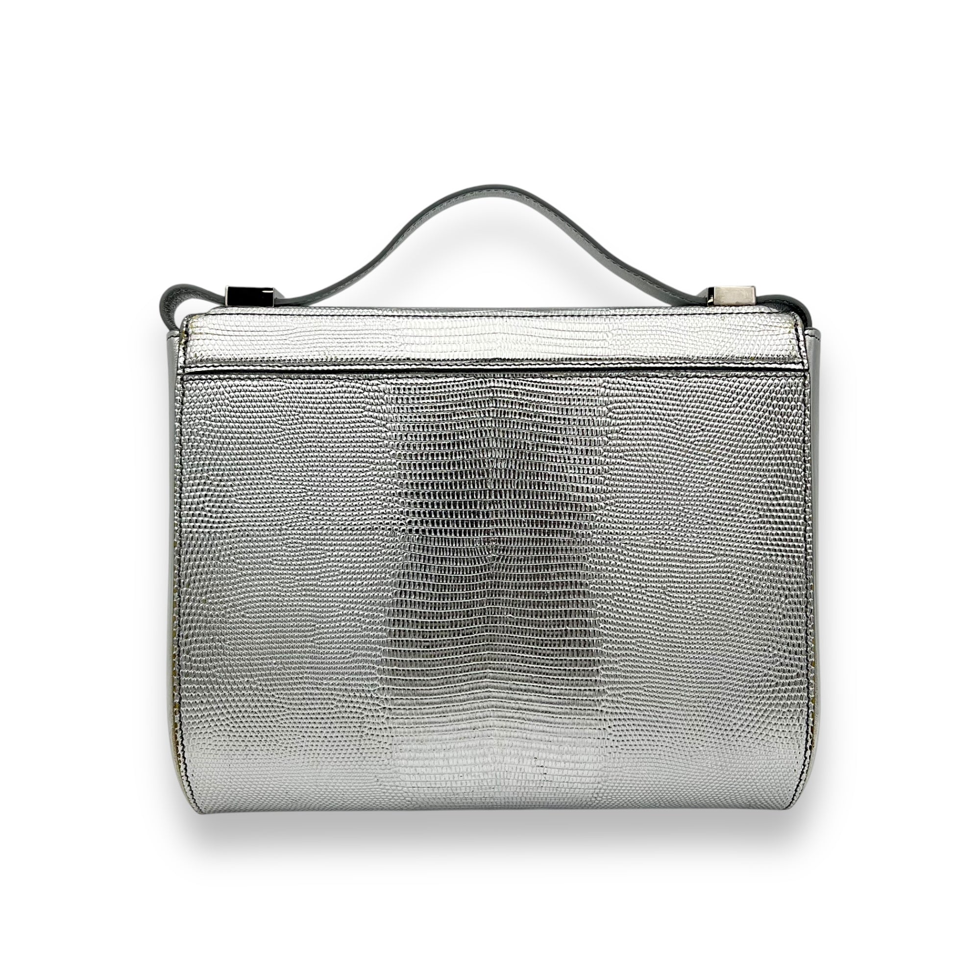 Pandora Box Medium Silver Crossbody Bag in Lizard Embossed Calfskin, Silver hardware