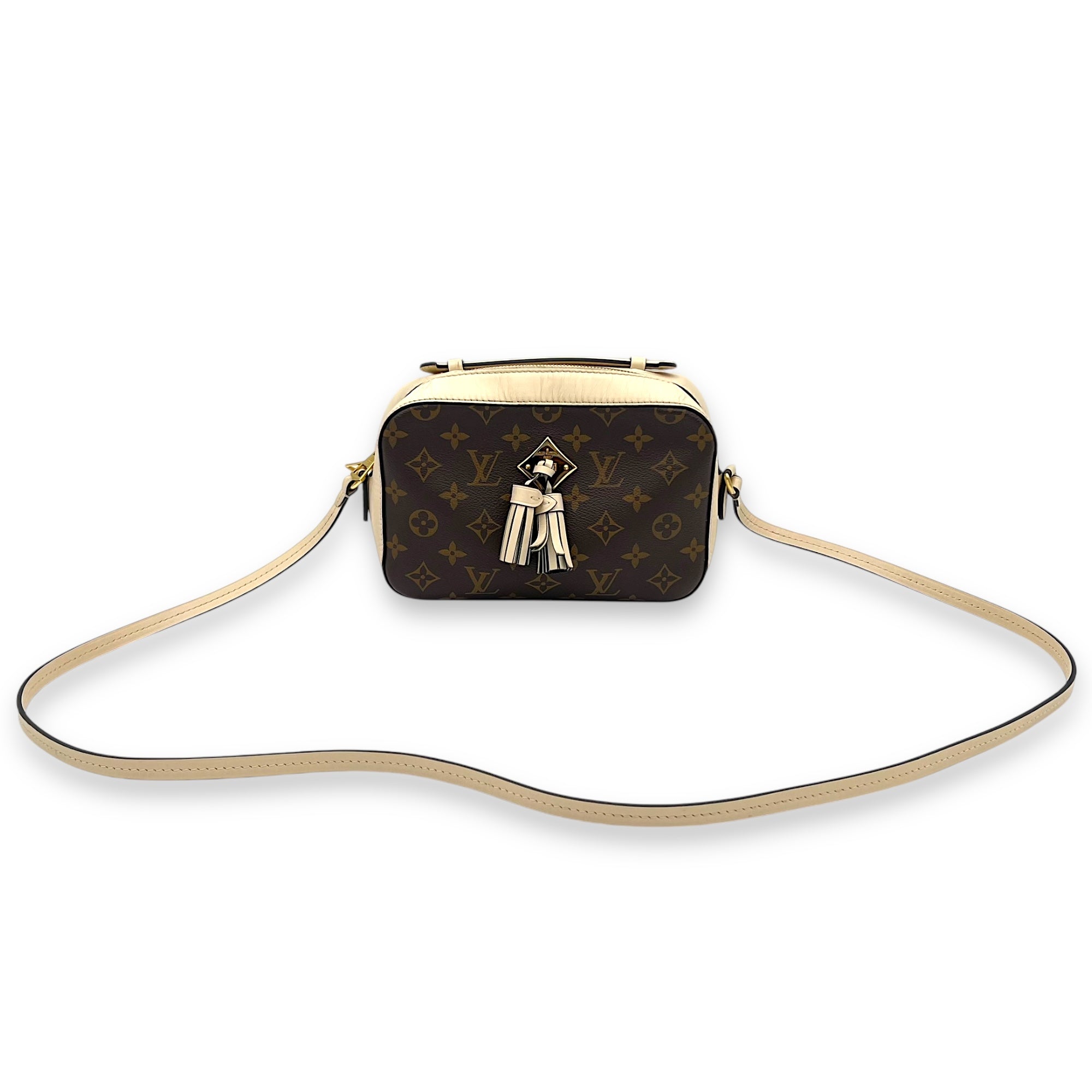 Saintonge Crossbody Bag Brown in Monogram Coated Canvas, Gold hardware