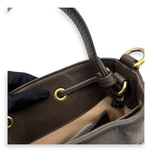 Ophidia Small Brown Bucket Bag in Monogram Coated Canvas, Gold hardware