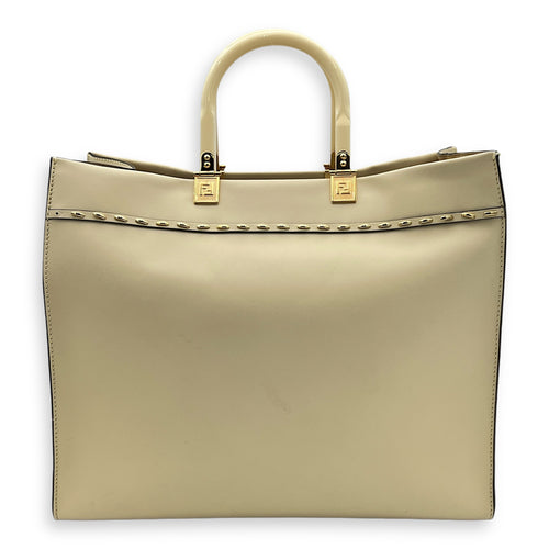 Sunshine Top Handle Bag Beige in Calfskin, Gold hardware