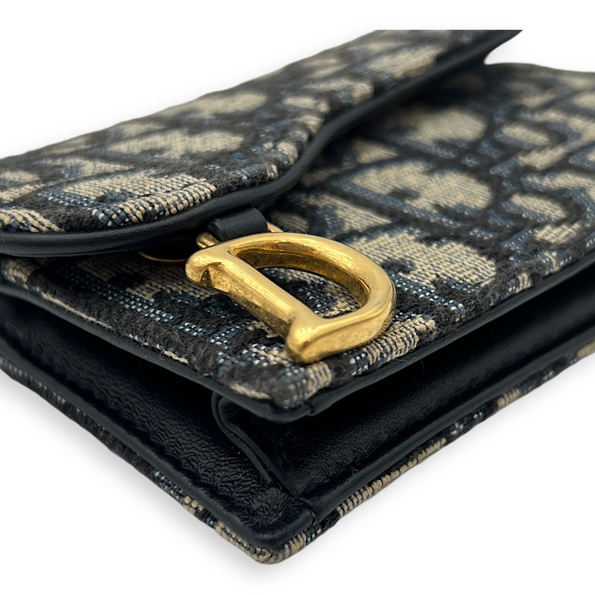 Saddle Wallet Blue in Jacquard, Gold hardware