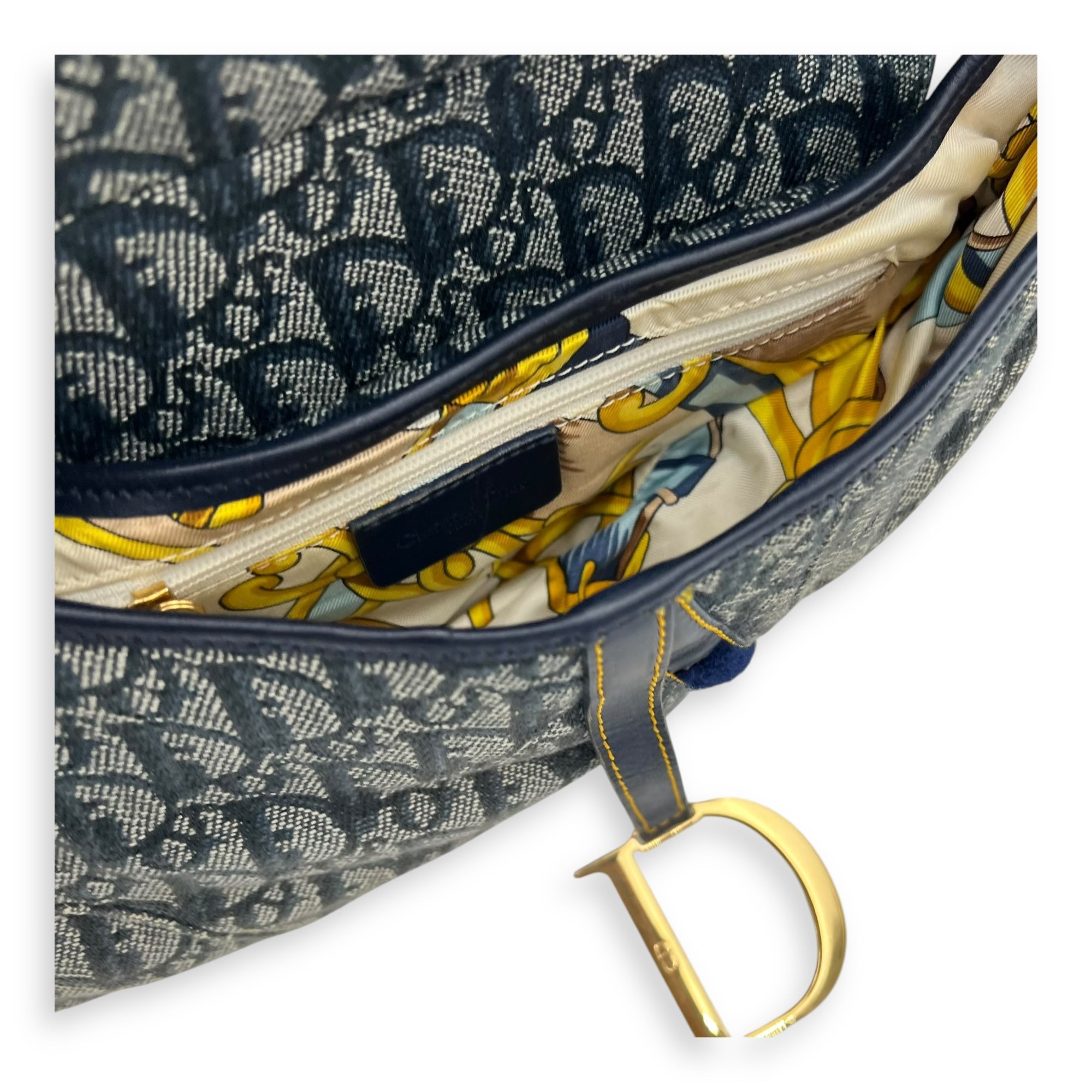 Saddle Shoulder Bag Blue in Jacquard, Gold hardware