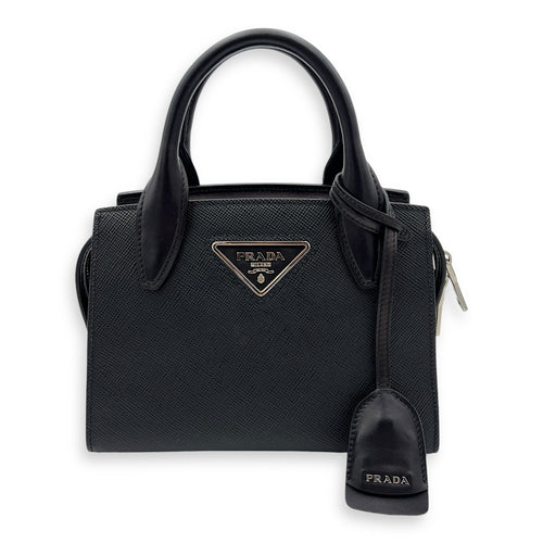 Kristen Top Handle Bag Black in Saffiano Leather, Silver hardware