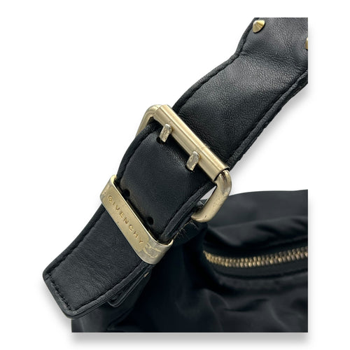 Pockets Shoulder Bag Black in Nylon, Gold hardware