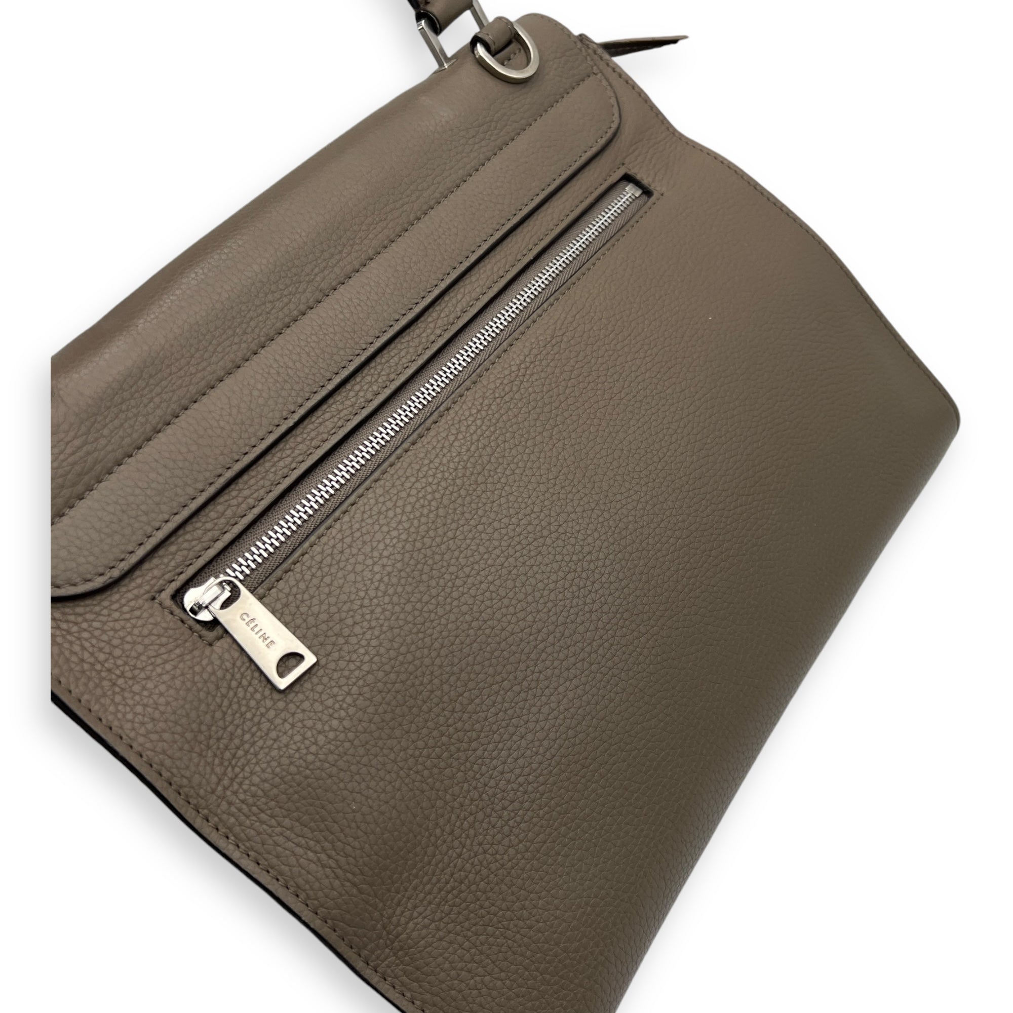 Trapeze Small Brown Top Handle Bag in Calfskin, Silver hardware