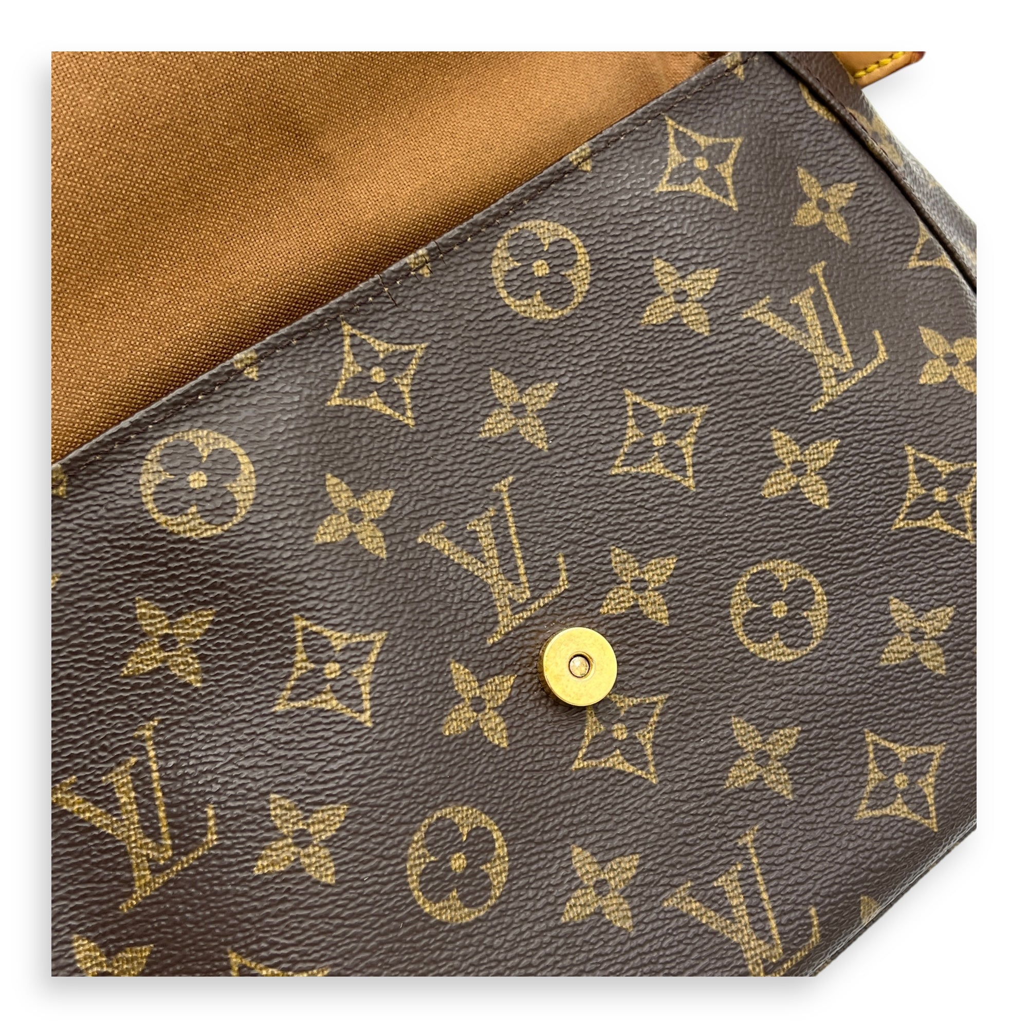 Looping Brown Shoulder Bag in Monogram Coated Canvas, Gold hardware