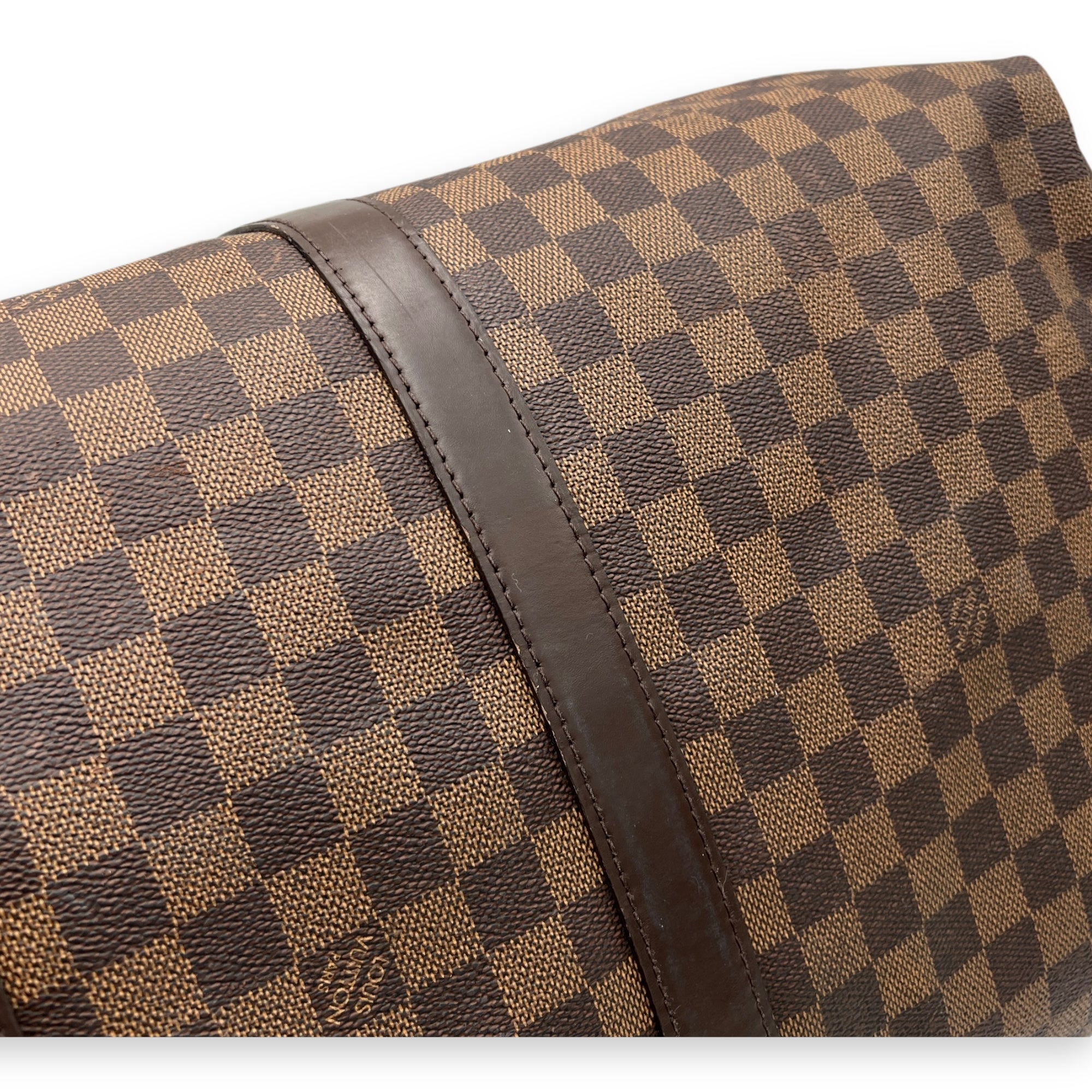 Keepall Duffle Bag 55 Damier Ebene in Coated Canvas, Gold hardware