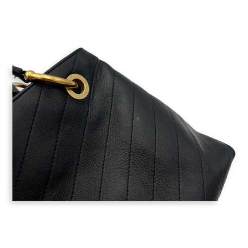 V Stitch Top Handle Bag Black in Calfskin, Gold hardware