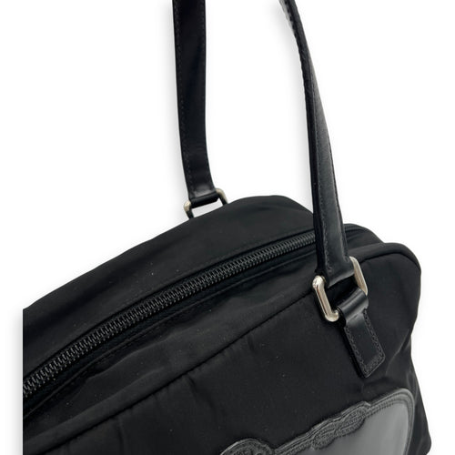 Logo Shoulder Bag Black in Nylon, Silver hardware