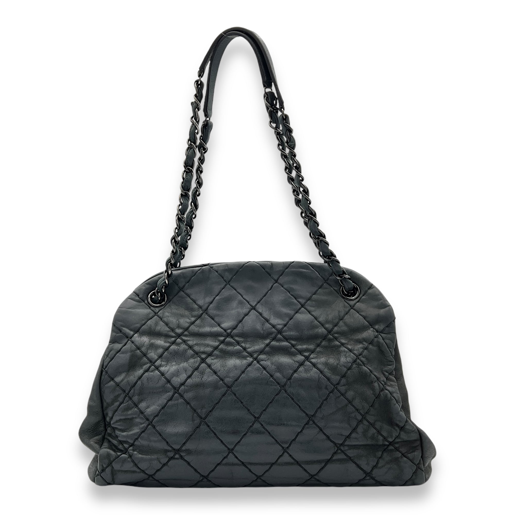 Mademoiselle Bowler Blue Shoulder Bag in Lambskin, Ruthenium hardware