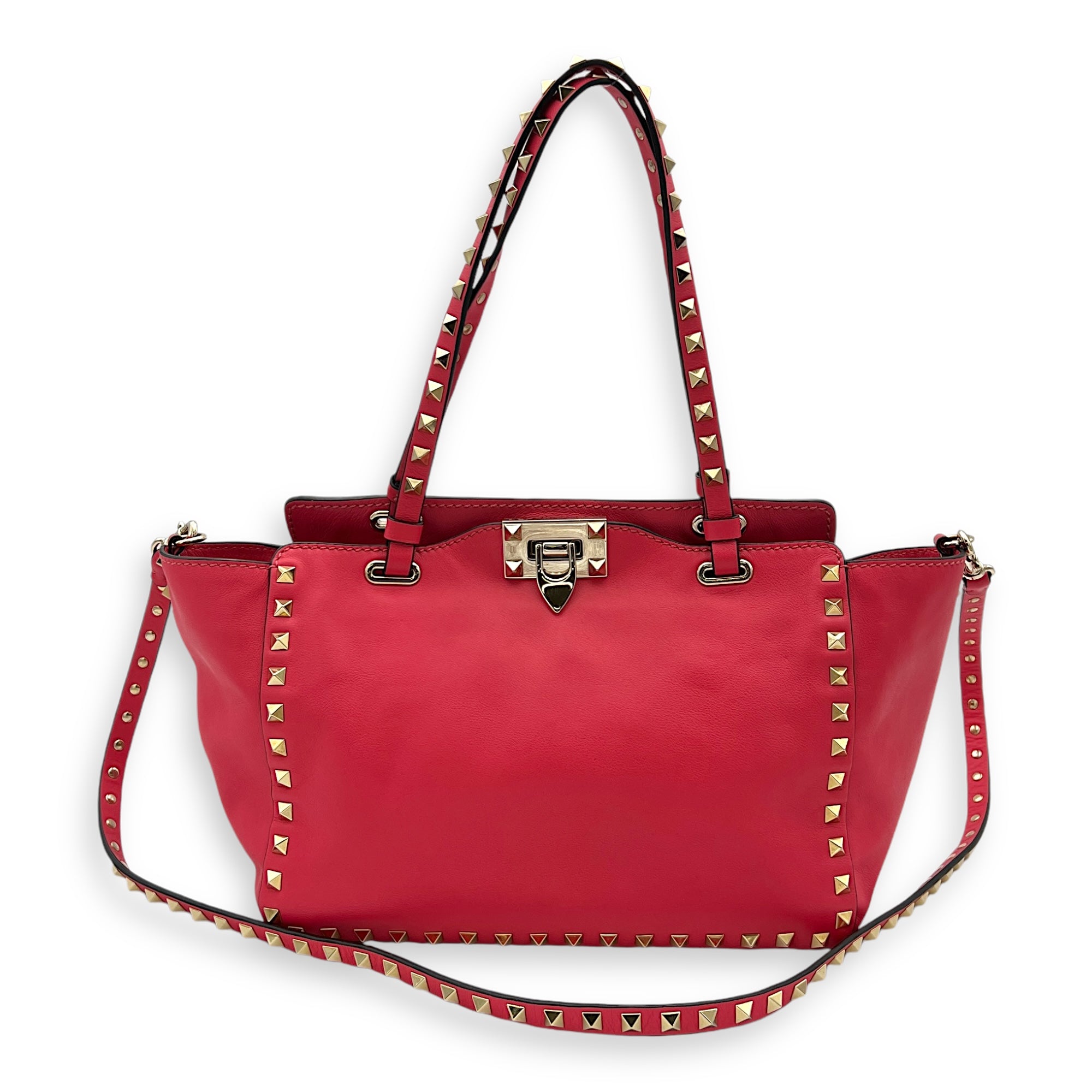 Rockstud Top handle bag in Calfskin, Gold Hardware