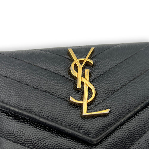 Saint Laurent Cassandre Black Wallet in Caviar Leather, Gold hardware_9