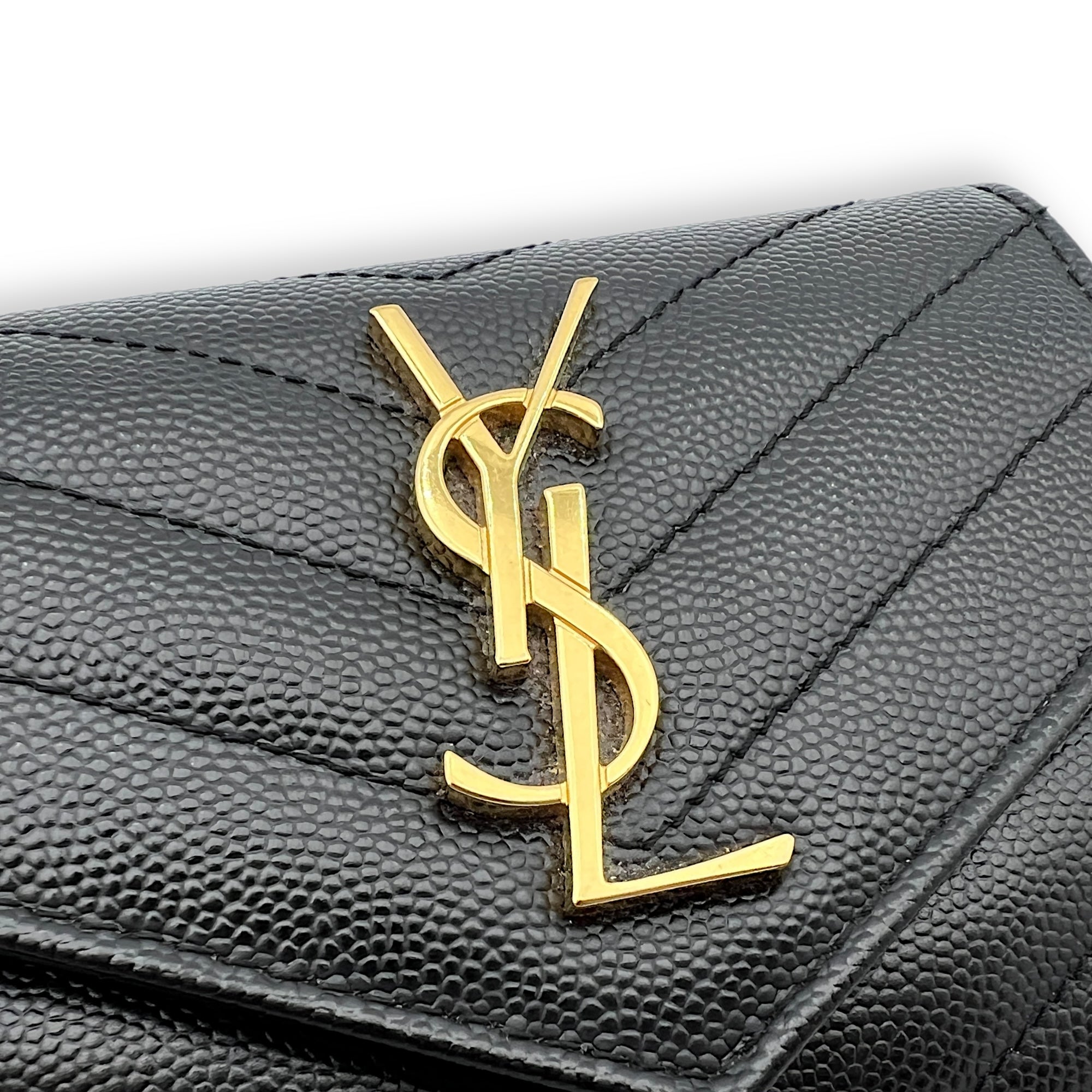 Saint Laurent Cassandre Wallet Black in Caviar Leather, Gold hardware_9