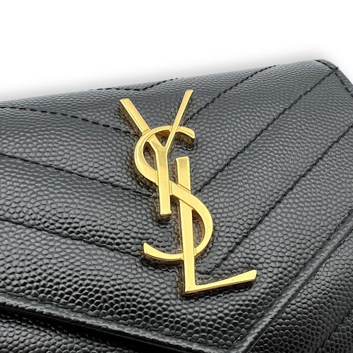 Saint Laurent Cassandre Wallet Black in Caviar Leather, Gold hardware_9